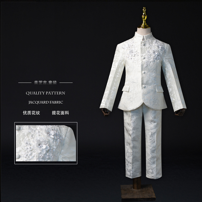儿童占领套装男童礼服走秀演出钢琴表演小主持人礼服套装白色礼服