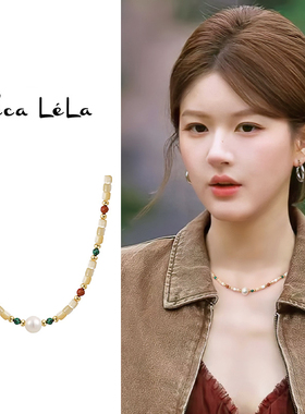 彩色珍珠项链女士2024新款爆款串珠锁骨链高级感轻奢小众颈链配饰