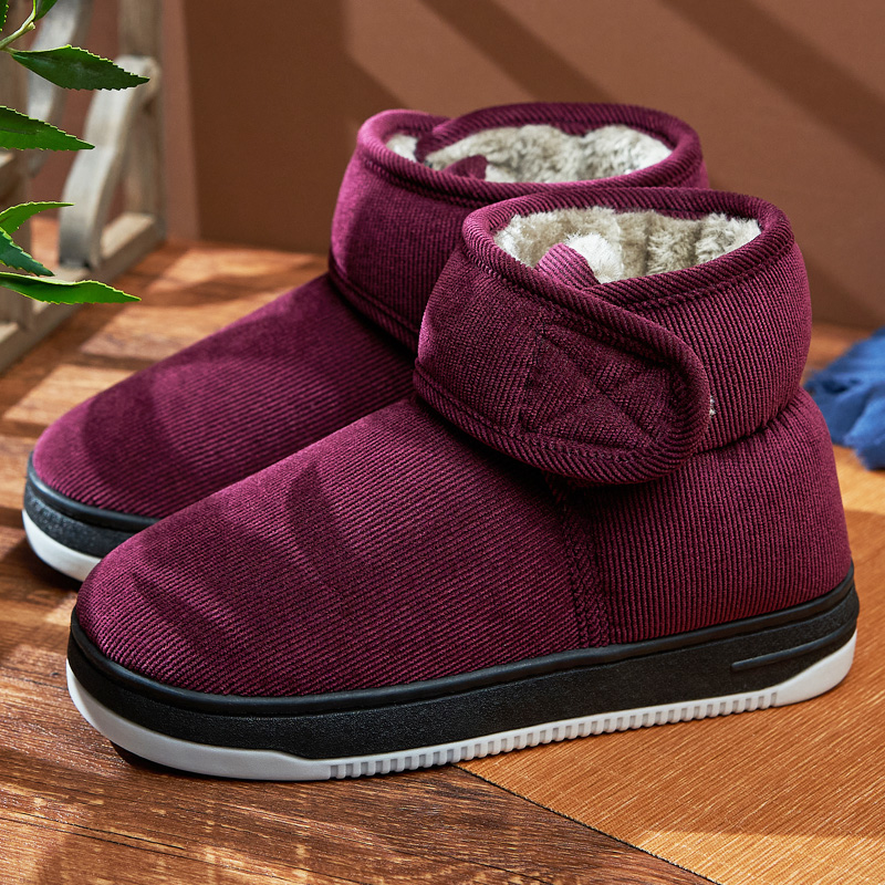 高帮包跟棉拖鞋中老年人保暖大码男士居家用厚底防U滑毛绒女冬棉