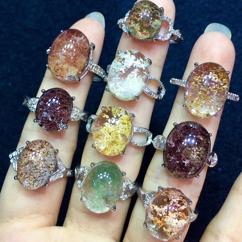 彩幽灵戒指绿幽灵戒指天然花幽灵水晶戒指黄幽灵红幽灵水晶戒指女