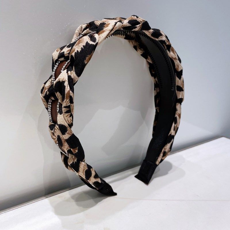 豹纹编织镶钻发箍网红2022年新款高档韩国头箍带齿防滑宽边压发卡