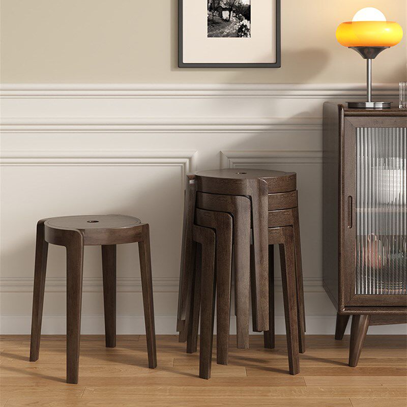 实木凳子家用可叠放高板凳新中式圆凳简约小凳子客厅轻奢餐桌椅子