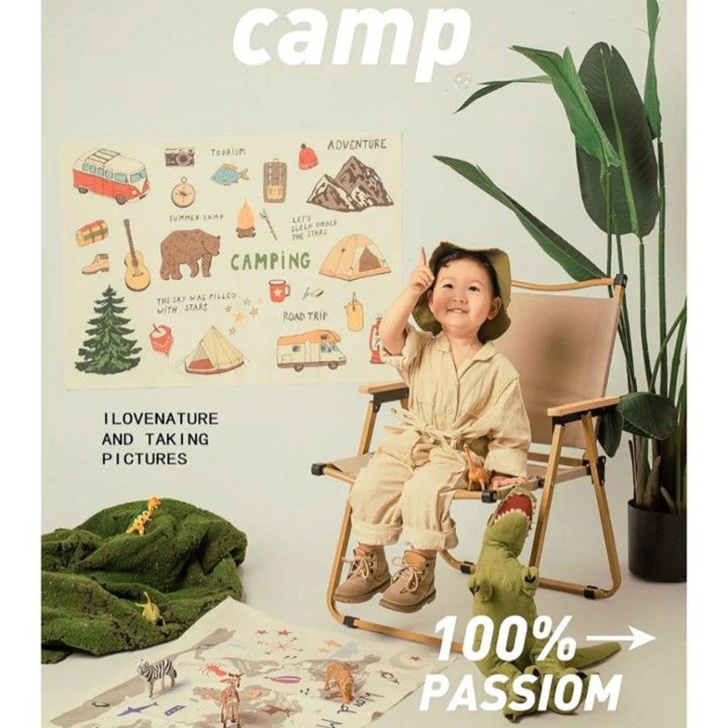 影楼儿童写真摄影道具夏日营地背景布外景拍摄露营椅子北欧风毯子