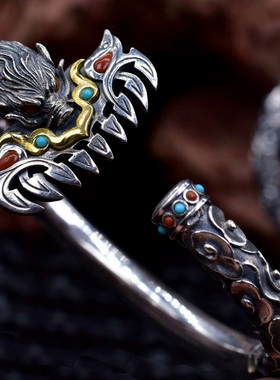 九齿钉耙手镯男霸气手工猪年本命年手镯纯银猪八戒兵器上宝沁金钯