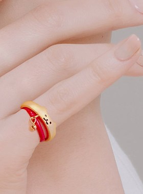 铃铛戒指女指环关节细款个性韩版涂色猫咪气质百搭开口可调节尾戒