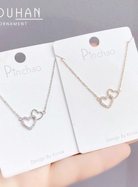 网红复古桃心项链女爱心形韩国设计锁骨链简约爱心首饰饰品