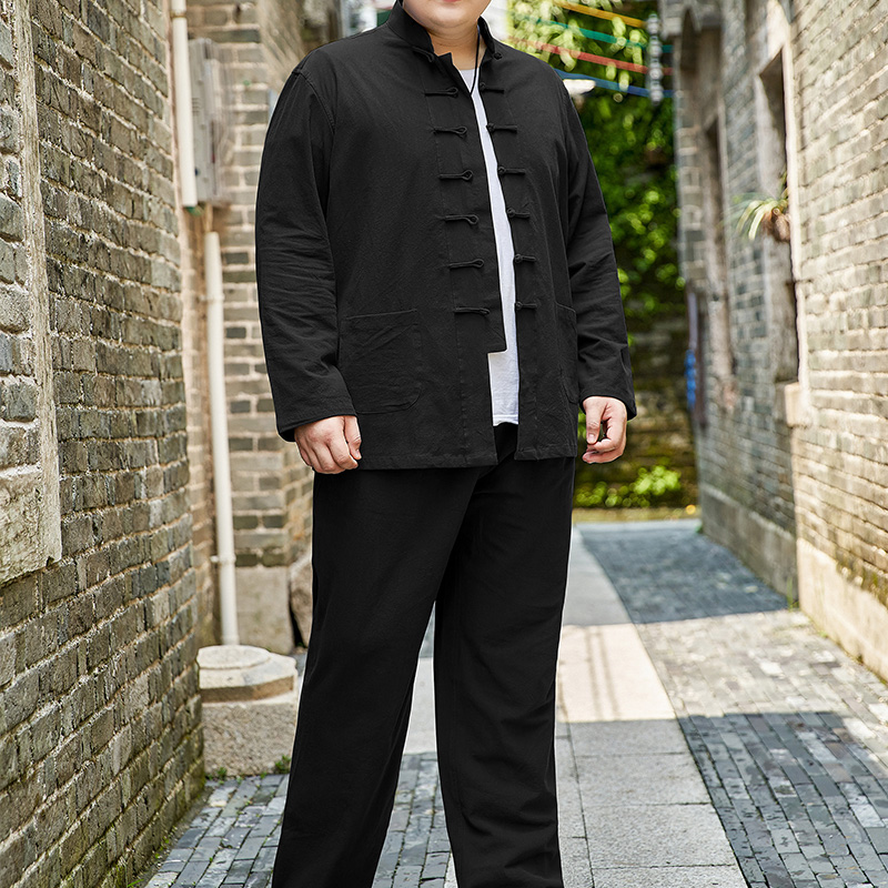 大码唐装男加肥加大n胖哥长袖套装D中国风男装中山装中式汉服春秋