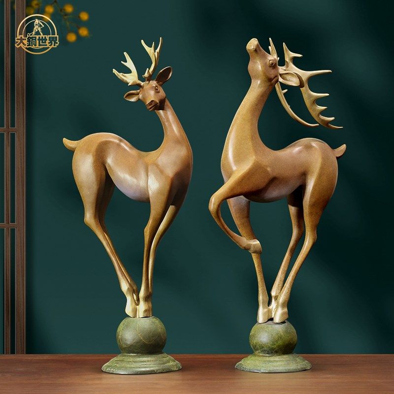 鹿禄相随铜鹿摆件轻奢高档客厅书房玄关柜L台桌面装饰摆件送礼佳,家居饰品,桌面摆件,淘宝优惠券,粉丝福利购,淘宝优惠卷