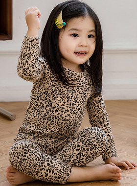 儿童秋衣卫生裤宝宝内衣套装女童睡衣中小童家居服冬季豹纹打底衫