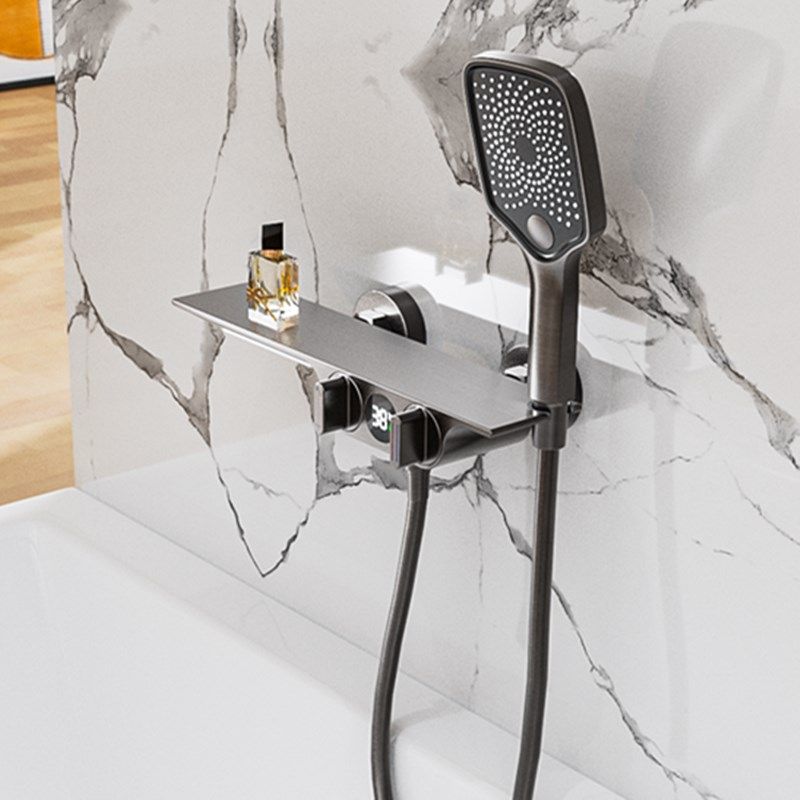 全铜淋浴花洒套装枪灰简易数C显挂墙明装型置物冷热水龙头,家装主材,恒温花洒套装,淘宝优惠券,粉丝福利购,淘宝优惠卷