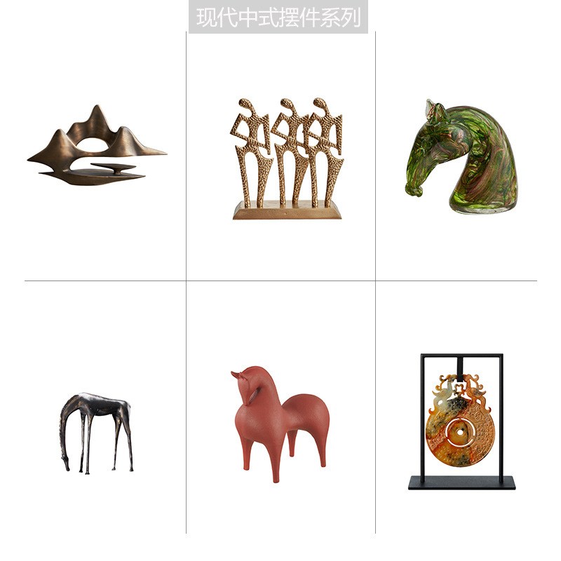 样板间新中式茶室软装展示柜博古架陈列装饰品搭配玉璧摆件组合