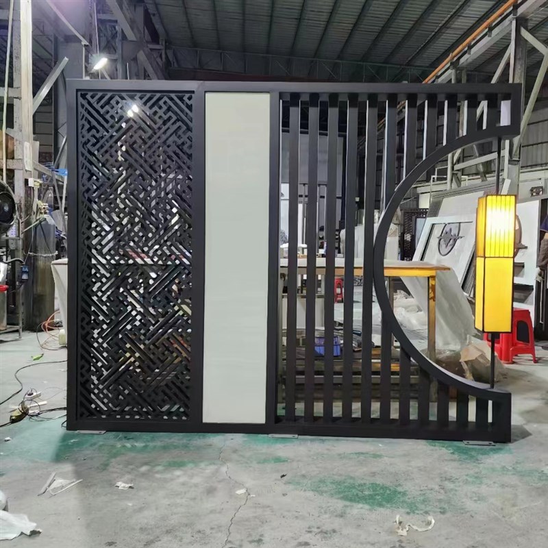 定制不锈钢半月牙屏风隔断格栅景墙别墅户外庭院花园迎宾墙深咖色
