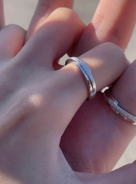 一十七手作 小众设计 磨砂设计感简约情侣纯银对戒戒指男女款一对