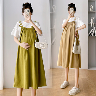 大码孕妇连衣裙夏季2023新款小清新D吊带裙+白上衣两件套宽松200