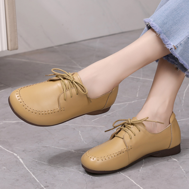 真皮女鞋休闲单鞋女士软底小皮鞋大码妈妈鞋广场舞鞋轻便旅游鞋子