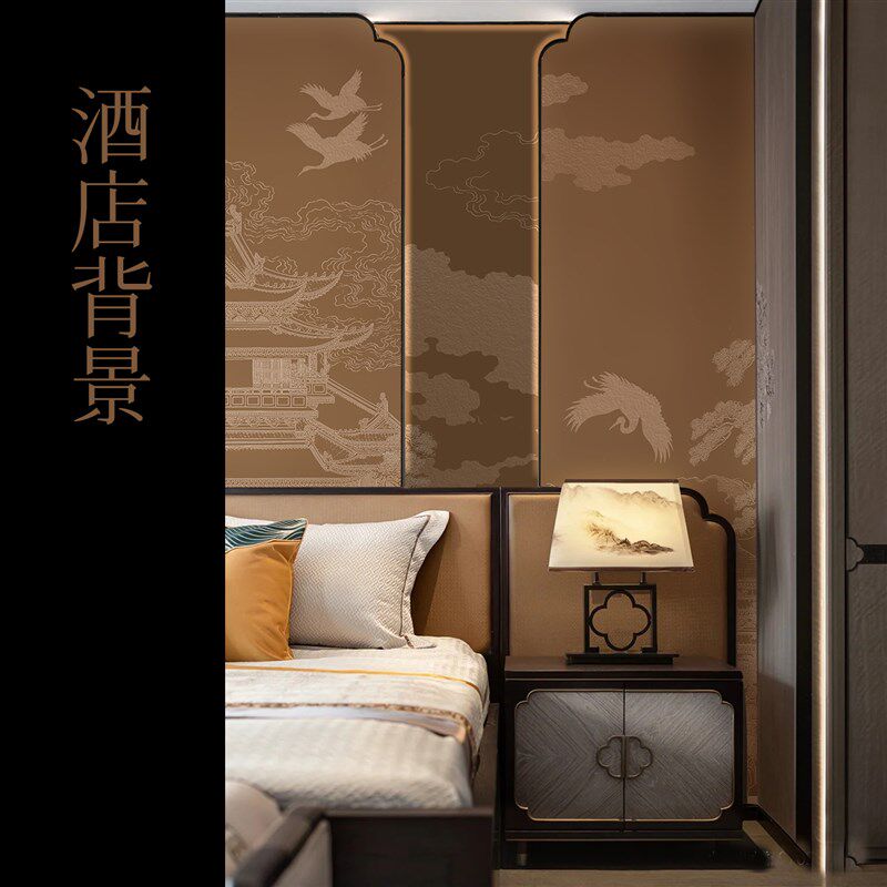 3d立体新中式建筑祥云壁纸沙发背景墙纸酒店主卧装修饭.店硬包墙