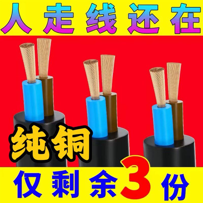 纯铜电线家用户外三相电缆线2芯3心电线B1.5 2.5 4 6 10平方电源
