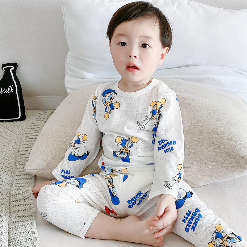 儿童家居服薄款男童长袖竹纤维睡衣1夏季3女童宝宝空调服套装5岁