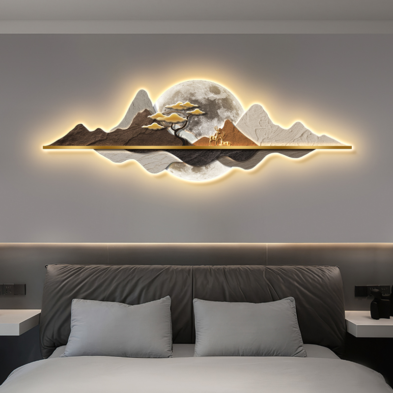 麋鹿客厅装饰eh画背有靠山沙发背景墙挂画高级感立体带灯壁饰卧室图片