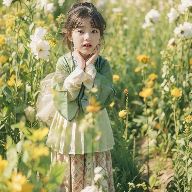 儿童汉服女童魏晋风襦裙日常小女孩民族中国风女宝宝幼童围裙唐装