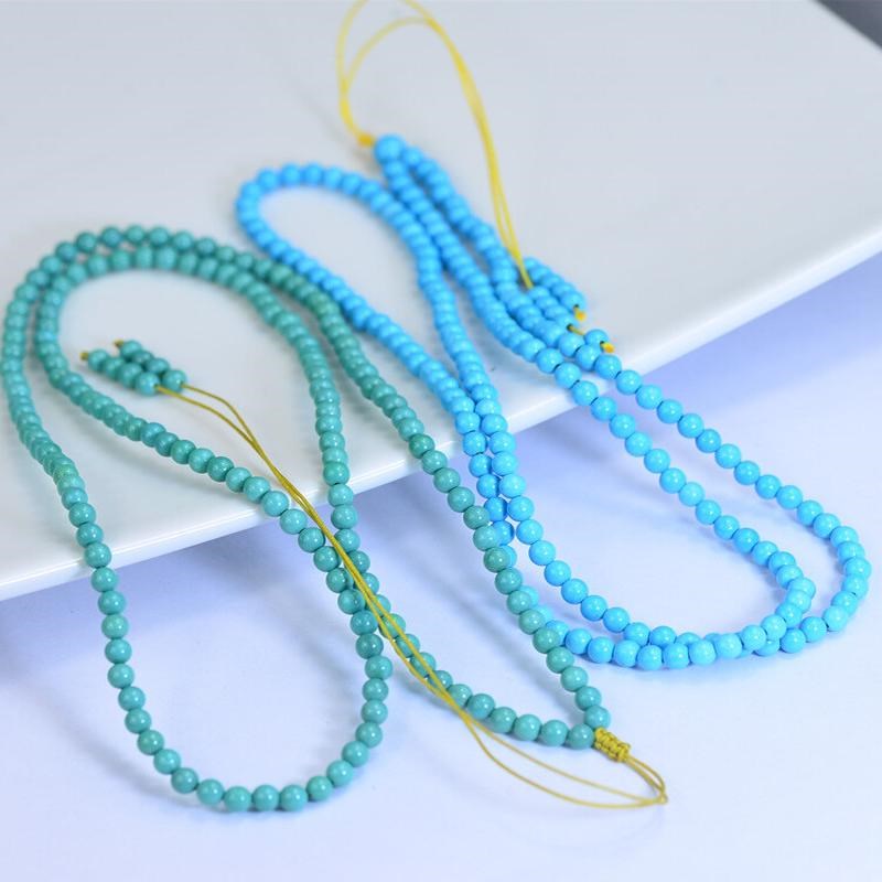 diy原矿天然绿松石 高瓷蓝圆珠米珠多圈手链手串项链 108佛珠文玩