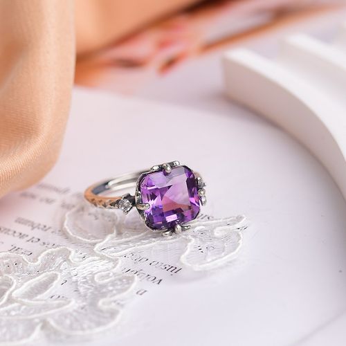 天然紫水晶纯银戒指 活口可调 D163