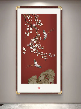 新中式入户玄关挂画喜上枝头喜气盈E门客厅装饰画走廊过道花鸟壁