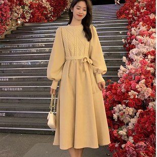 加厚假两件针织连衣裙女秋冬小个A子爆款独特配大衣内搭打底毛衣