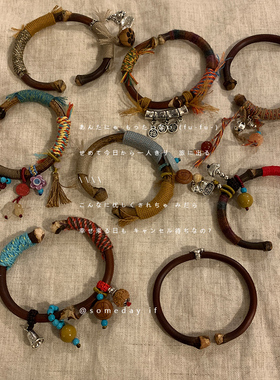 手作定制款 新中式鸡血藤手镯民族风藤镯开口手饰女复古藏式手环