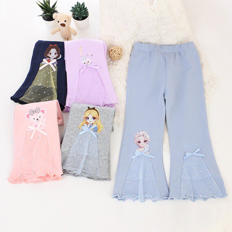 女童纯棉弹力休闲喇叭裤春秋冬季款儿童装加绒女孩宝宝卡通长裤子