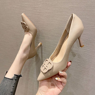 空乘高跟鞋2023新款真软皮百搭单鞋细跟职业女鞋工作鞋女黑色皮鞋