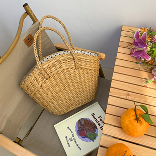草包编织包包女夏日海边沙滩度假2022新款 复古网红手提藤编包 法式