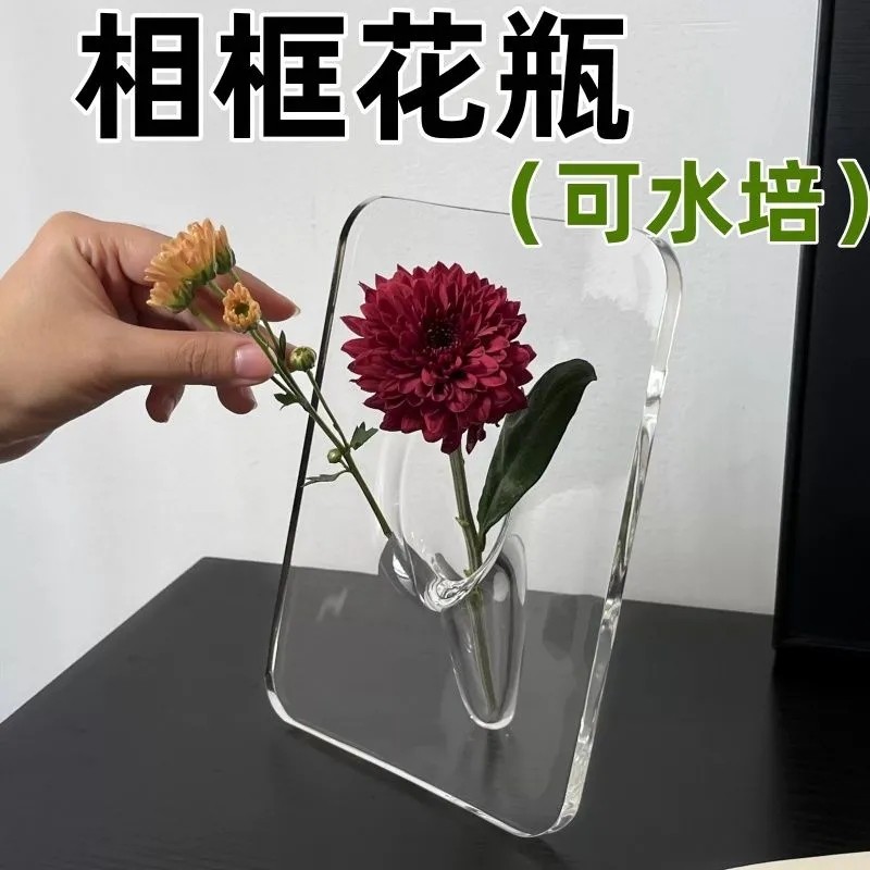 家居小红书亚克力轻奢高级感蝴蝶花瓶创意艺术相框花瓶水培插花器