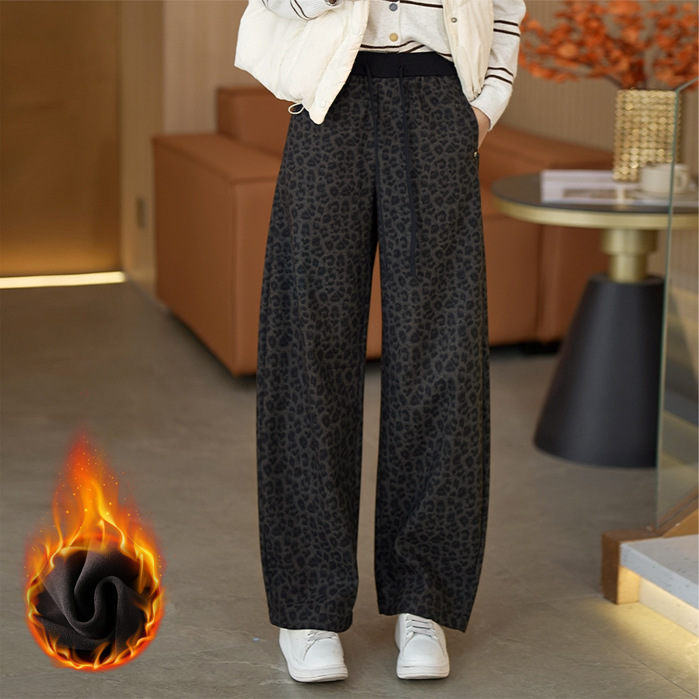 猫俪复古豹纹风高腰弯刀裤女2026冬加绒保暖显瘦百搭气质休闲长裤,女装/女士精品,休闲裤,淘宝优惠券,粉丝福利购,淘宝优惠卷