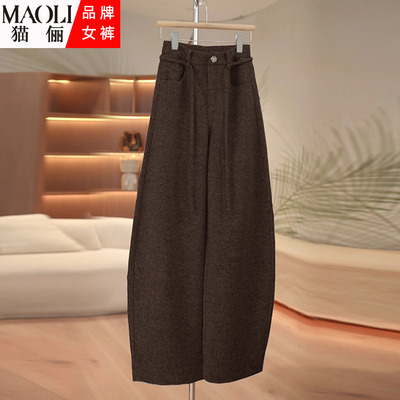 高腰羊毛阔腿裤女百搭休闲香蕉裤