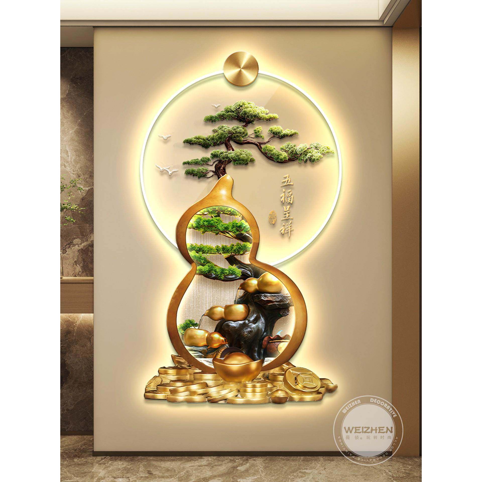 葫芦led带灯轻奢入户玄关装饰画走廊过道挂画壁画简约现代高级感