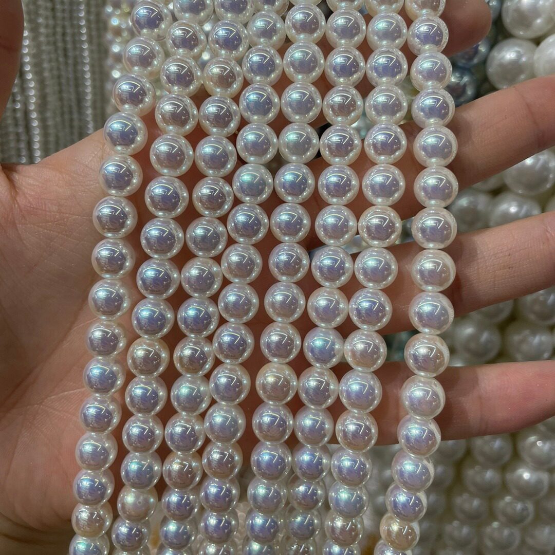 南洋贝珠散珠8mm镀彩直孔珍珠diy手工饰品配件贝壳珠天女珠批发