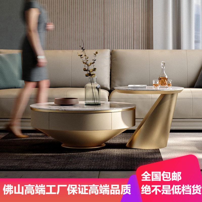 意式极简圆茶几轻奢风格岩板茶几客厅简约ins设计师家具岩板茶几