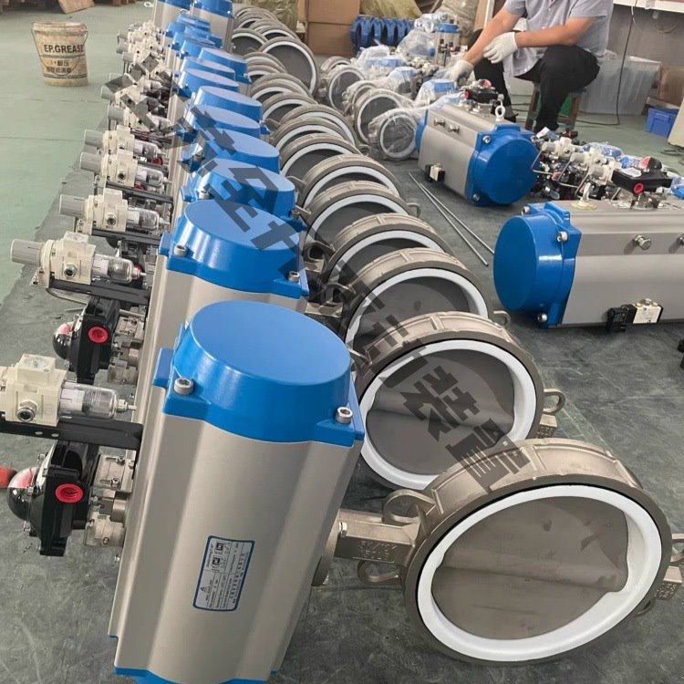 D673H-16C气动硬密封金属对夹蝶阀 DN200耐磨耐腐蚀带双作用气缸