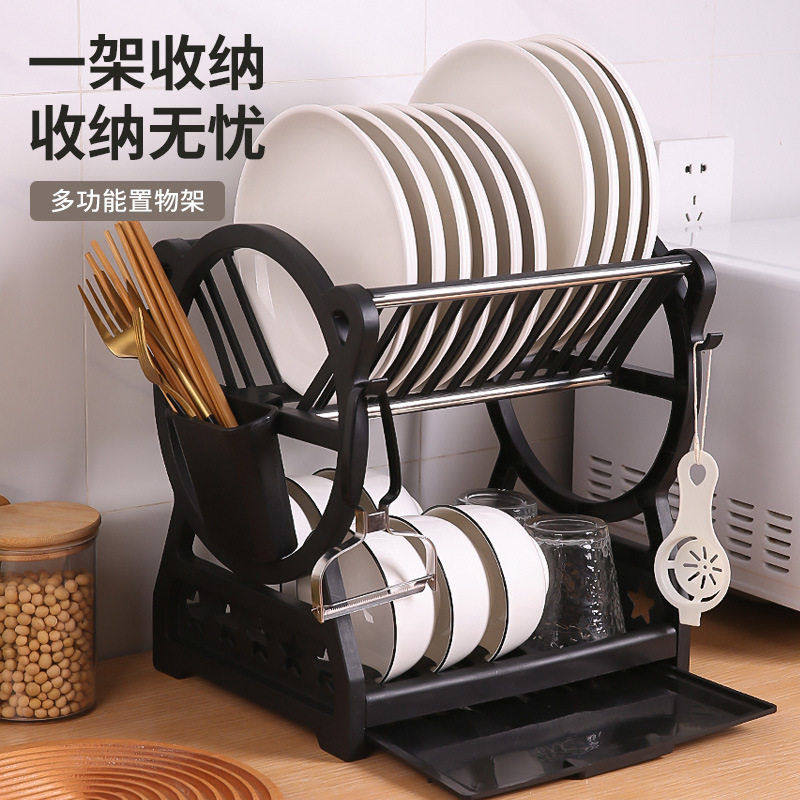 跨境直供简易款厨房双层沥水碗盘收纳架多用置物架碗架,厨房/烹饪用具,厨房置物架/置物柜/角架,淘宝优惠券,粉丝福利购,淘宝优惠卷