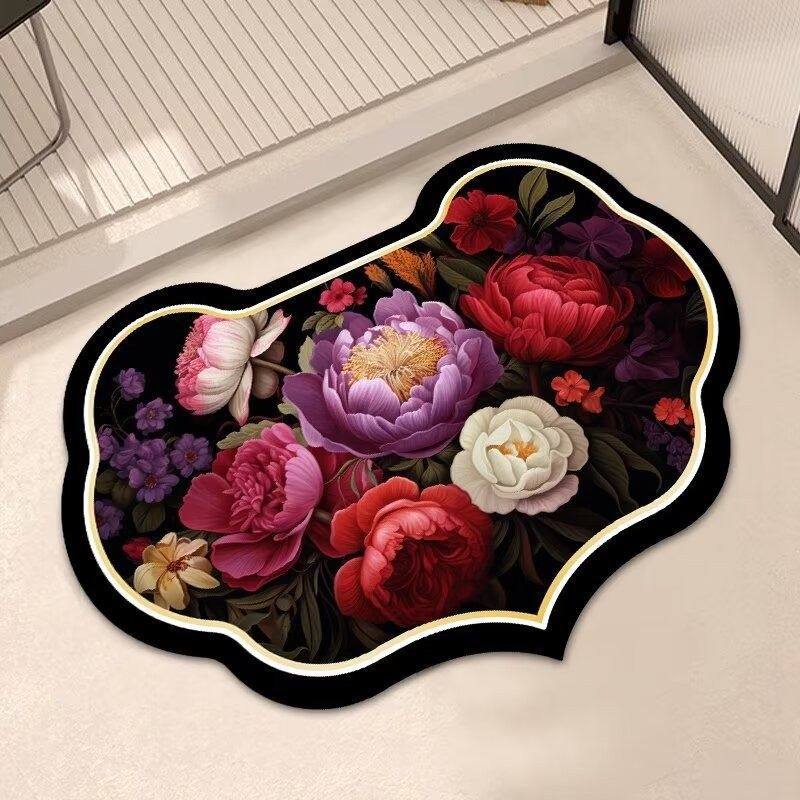 跨境花卉浴室地垫硅藻泥吸水垫卫生间门口防滑垫家用脚垫卫浴地毯,居家布艺,家用脚垫,淘宝优惠券,粉丝福利购,淘宝优惠卷