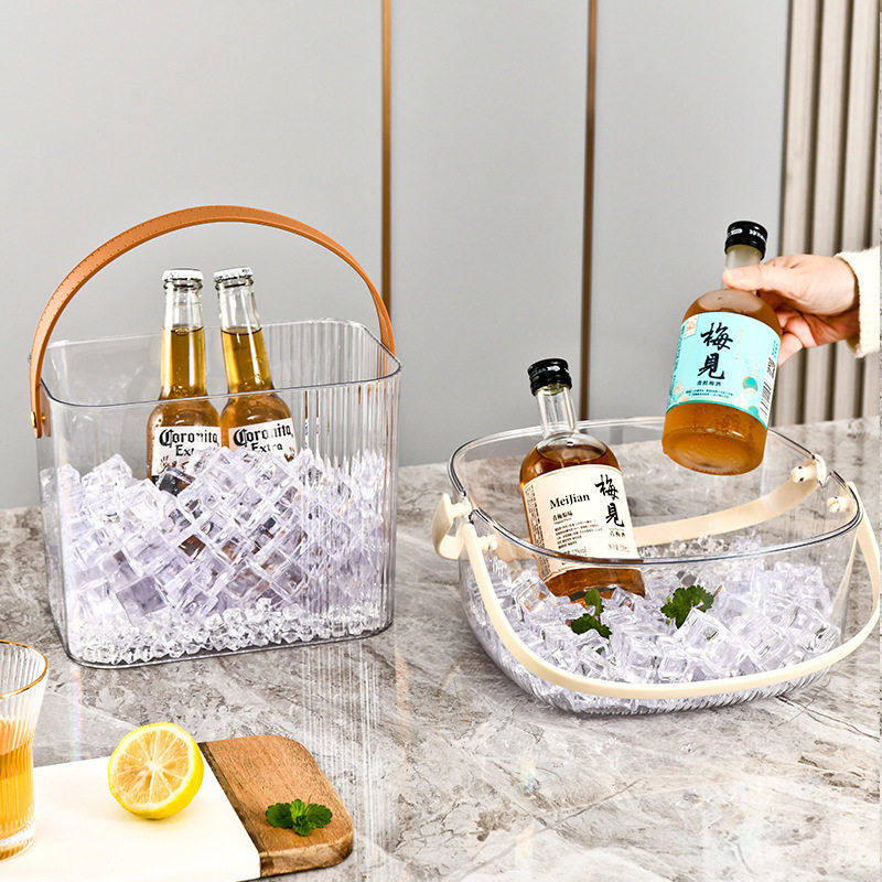 手提透明冰桶户外露营野餐便携收纳桶香槟水果啤酒冰块酒吧塑料篮,收纳整理,毛绒玩具收纳桶/箱,淘宝优惠券,粉丝福利购,淘宝优惠卷