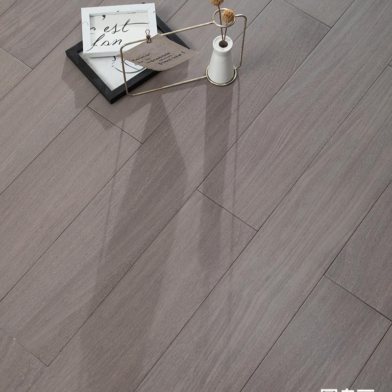 圆盘豆地暖实木地板四面锁扣免龙骨安装黑胡桃室内浅灰色