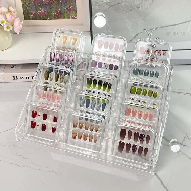 桌面展示架美甲阶梯色卡甲油胶款式样板透明亚克力穿戴甲收纳盒子