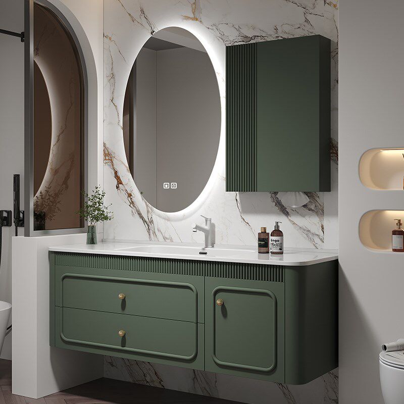 2025新款墨绿色浴室柜陶瓷一体盆法式卫生间洗脸盆组合洗手台橡木