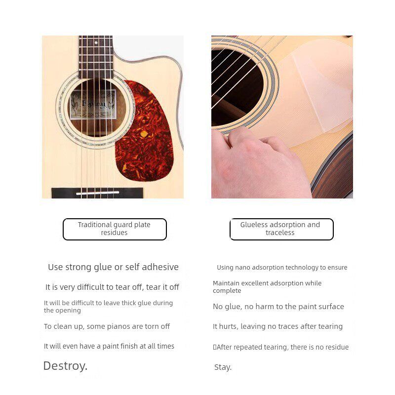 吉他保护透明保护膜保护贴纸40/ 41英寸无胶吸附弦扫左手手指弹跳