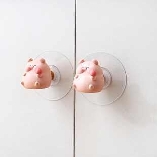 儿童柜门拉手免打孔可爱风小猪兔子强力粘贴自粘抽屉把手哑光新款