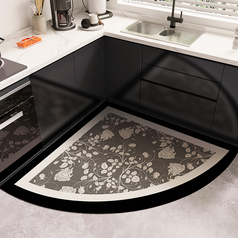 扇形厨房地垫专用2024新款防滑防油可擦免洗家用门口硅藻泥吸水垫