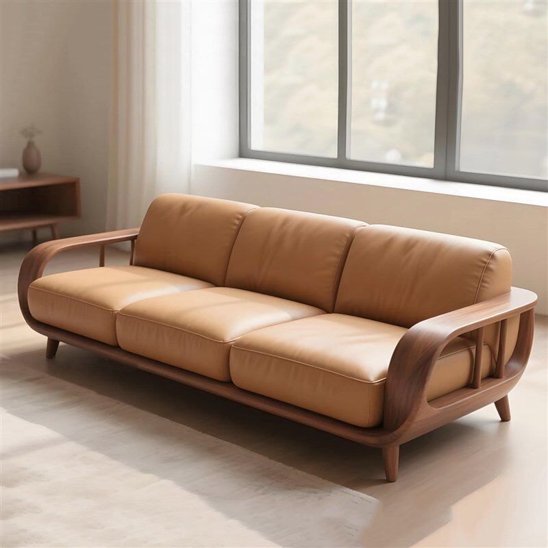 新中式北美黑胡桃木实木直排沙发组合单人双人三人位真皮布艺棕色