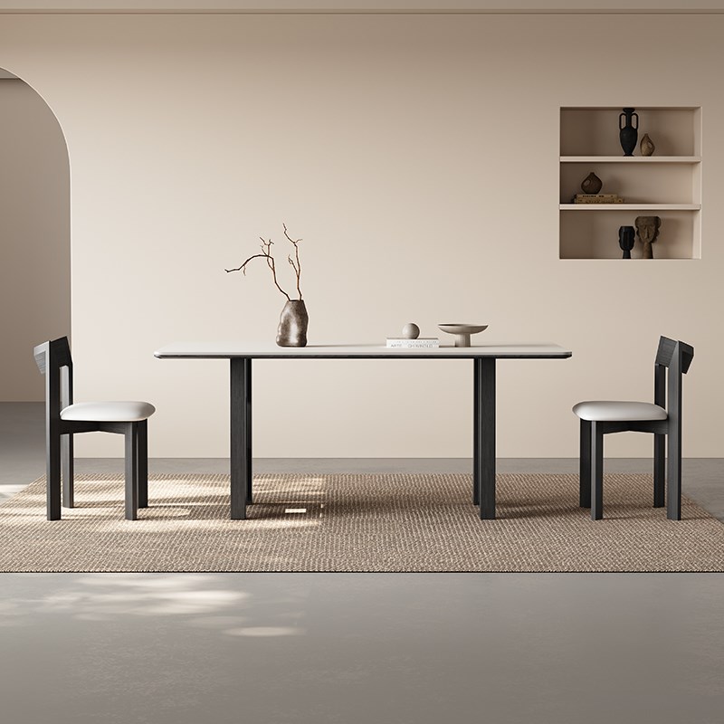 长方形实木餐桌复古风小户型2025新款J黑色极简哑光全托岩板餐桌